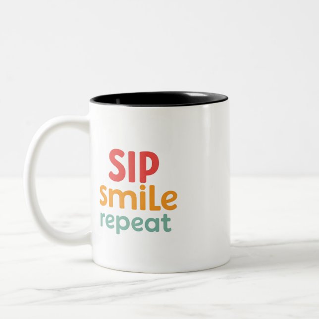 Sip, Sourire, Répéter - Mug à deux tons 11 oz (Gauche)