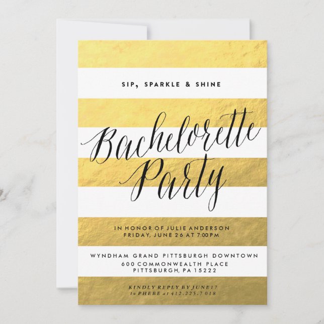 SIP, SPARKLE, SHINE BACHELORETTE PARTY Invitation (Devant)