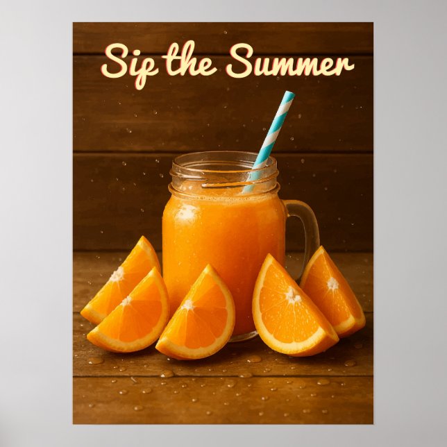 Sip Summer - Poster d'aquarelle de jus d'orange (Devant)