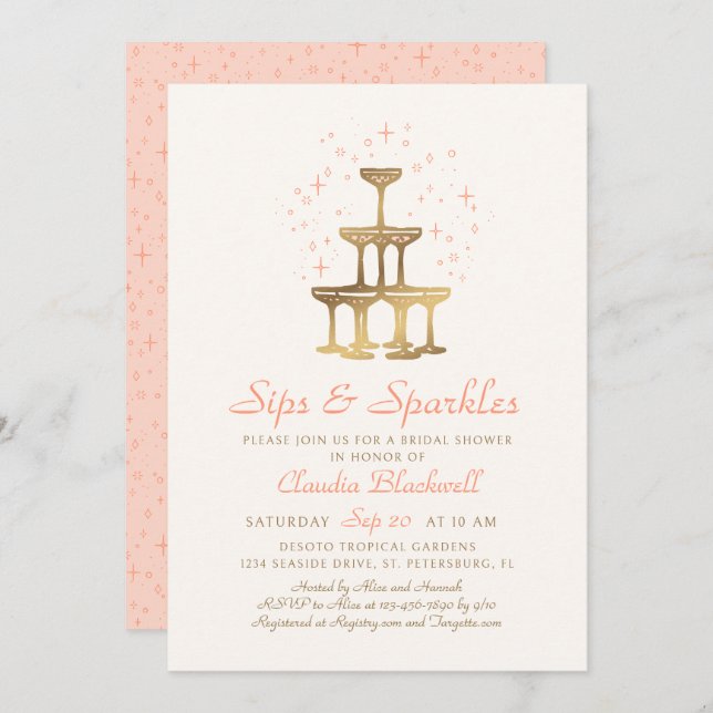 Sips Sparkles Champagne Bridal Douche Invitation (Devant / Derrière)