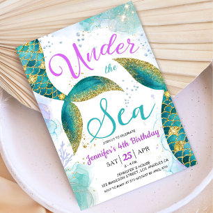 Sirène 4e anniversaire Invitation de fête sous la