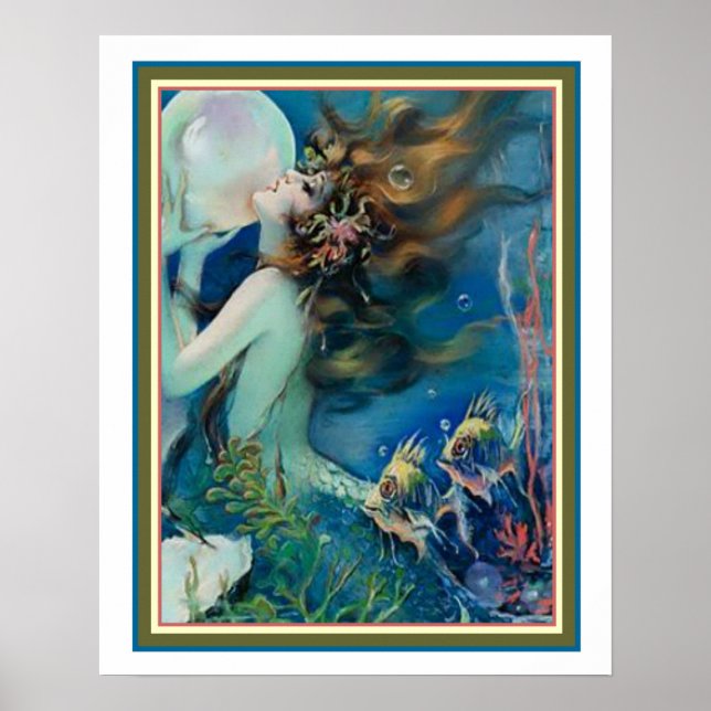 "Sirène à la perle" Art Déco par Henry Clive 16x20 (Devant)