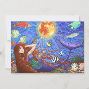Sirène à tête rouge en Corse avec lune et poisson
