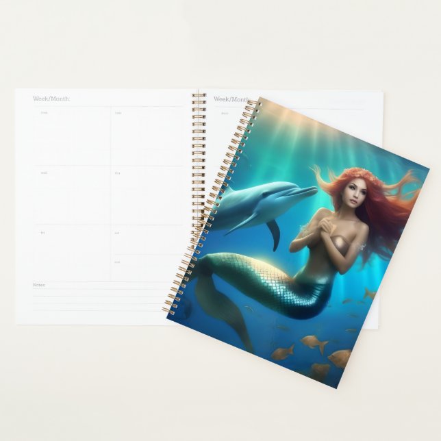 Sirène Angélique Nageant Avec Dauphins, (Devant avec enveloppe)