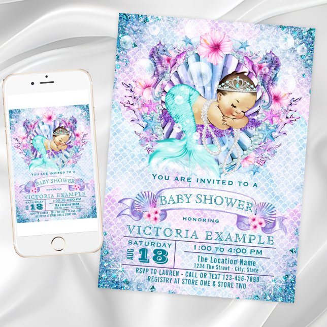 Sirène Bébé Sirène Bébé Douche Bébé Invitations (Mermaid Baby Shower Invitations. Instant download and printed invitations available.)