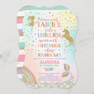 Sirène de licorne et invitation d'anniversaire de