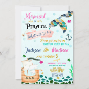 Sirène et Pirate invitation anniversaire garçon fi