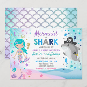 Sirène Et Requin Anniversaire Invitation Pool