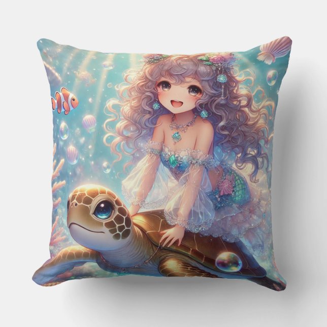 Sirène et tortue Carré Coussin (Recto)