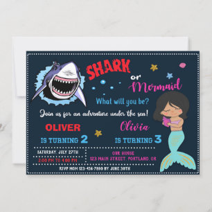 Sirène ou requin invitation anniversaire Attaque d