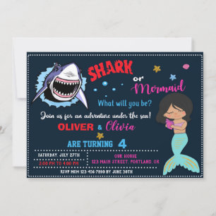 Sirène ou requin invitation anniversaire Attaque d