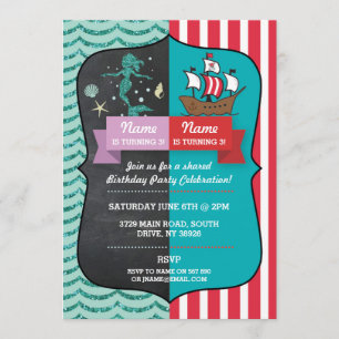 Sirène & Pirate Joint garçon fille Invitations d'a