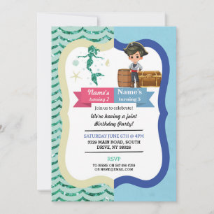 Sirène & Pirate Joint garçon fille Invitations d'a
