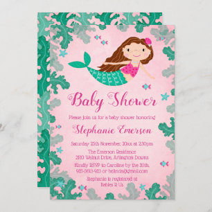Sirène rose Sous La Mer Bébé Douche Invitations