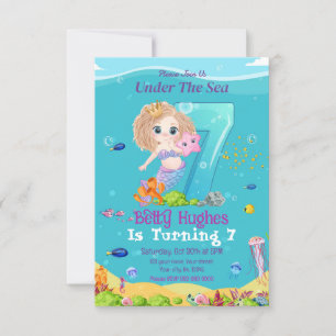 Sirène sous la mer 7e anniversaire Invitation