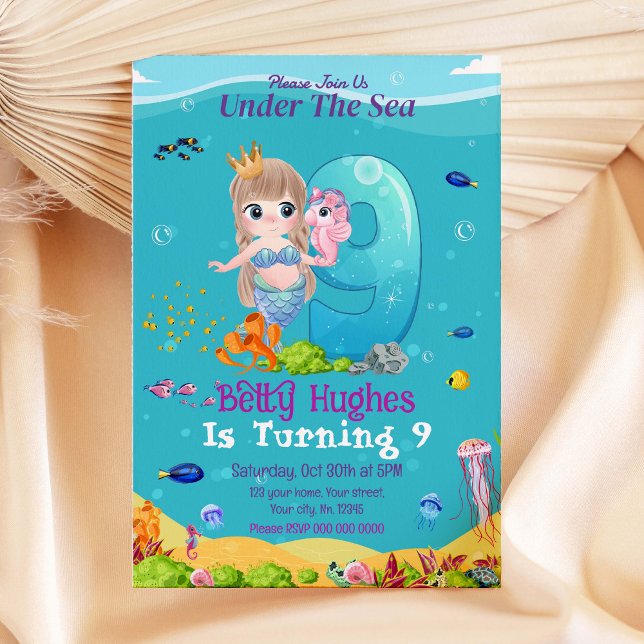 Sirène sous la mer 9 Anniversaire Invitation (Créateur téléchargé)