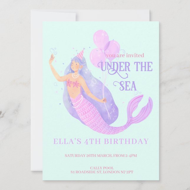 Sirène sous la mer Invitation fête d'anniversaire (Devant)
