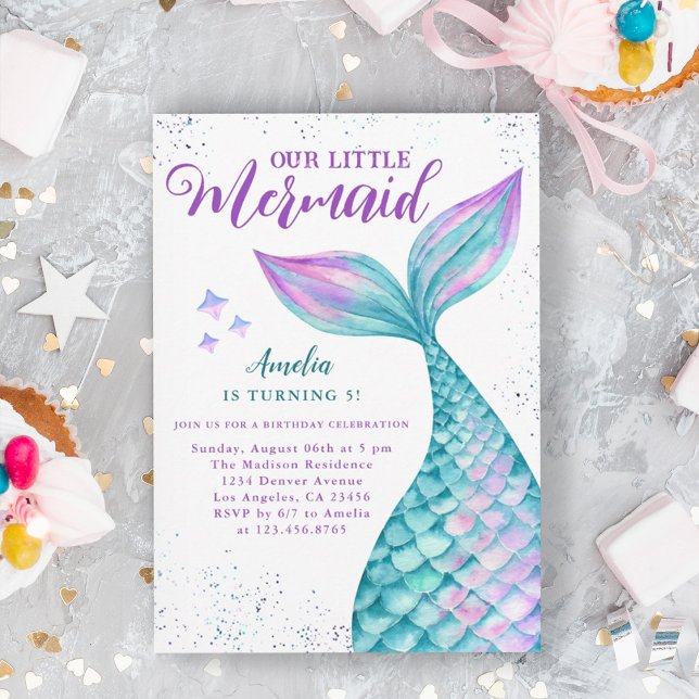 Sirène sous la mer Invitation fête d'anniversaire (Mermaid Under the Sea Birthday Party Invitation)