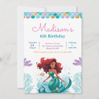 Sirène sous la mer Invitation fête d'anniversaire