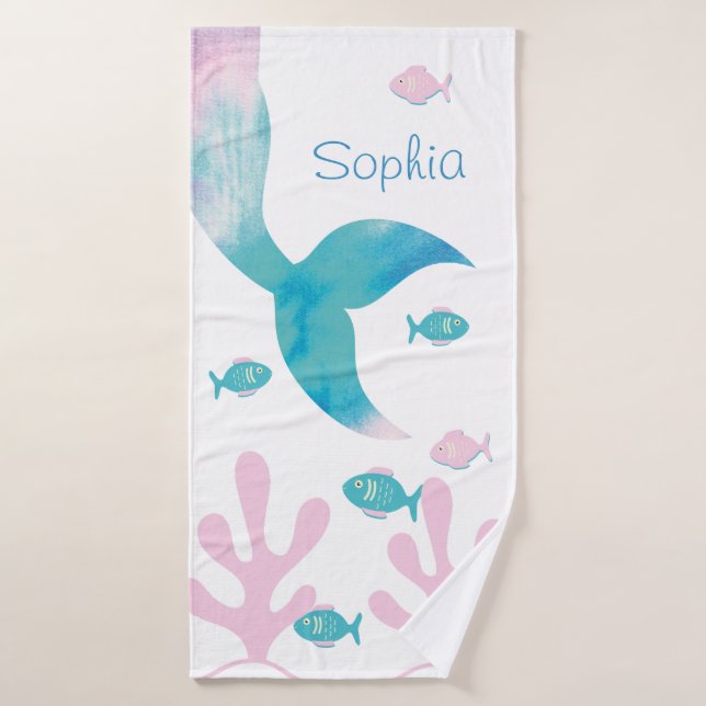 Sirène sous la mer pastel rose bleu pour adolescen (Serviette de bain)