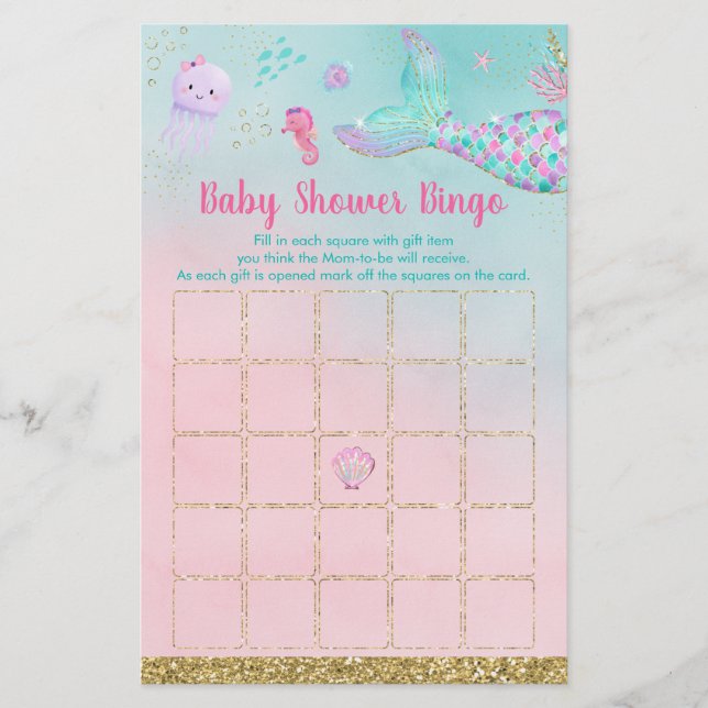 Sirène Sous Le Bingo Du Baby shower De Mer (Devant)