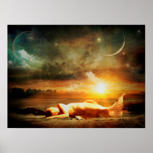 Sirène sous Lune Starry Night Poster mystique
