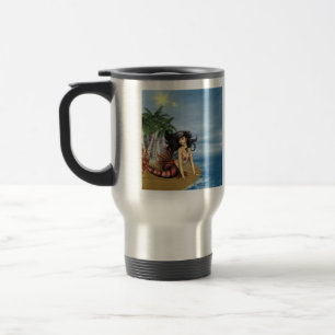 Sirène sur la tasse de voyage de plage