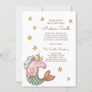 Sirène Whimsical Unicorn Étoiles Baptême Invitatio