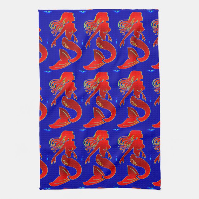 sirènes rouges sur serviette de cuisine bleue (Vertical)