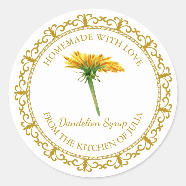 Sirop de Dandelion maison vintage Étiquette l Blan (Devant)