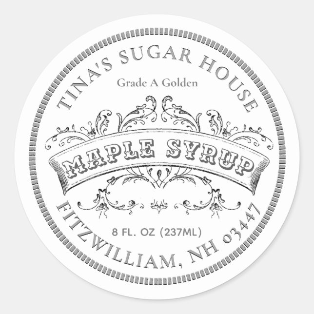 Sirop d'érable Étiquette blanc (Devant)