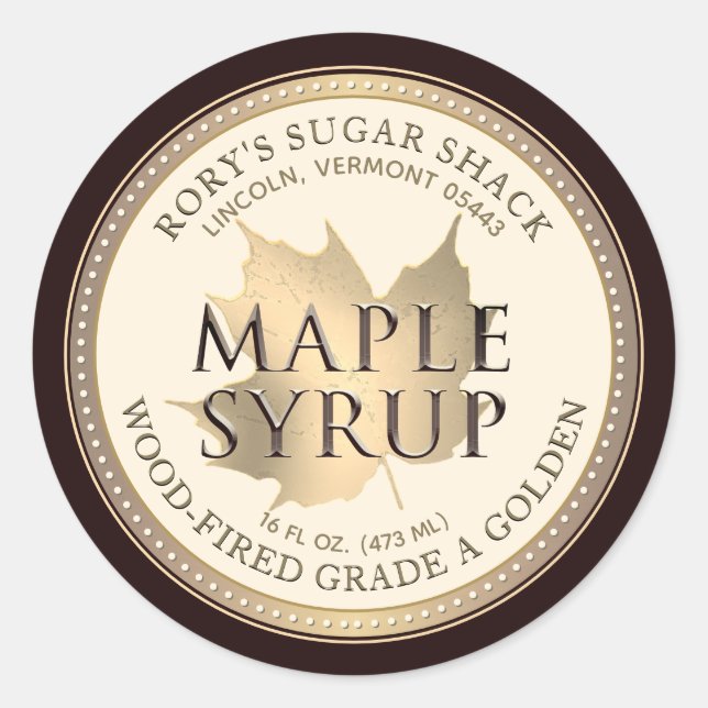 Sirop d'érable Maple Leaf en or Étiquette modifiab (Devant)