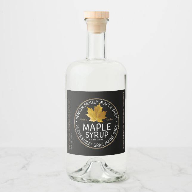 Sirop d'érable noir Étiquette feuille d'érable suc (Devant)