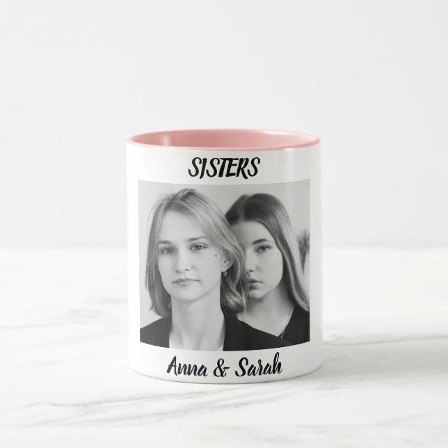Sister Gift Mug with Photo & Name – Pink Cup Style (Centre)
