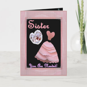 SISTER Maid of Honour Invitation PINK Dress