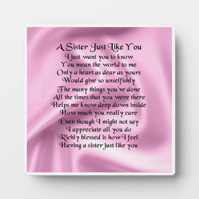 Sister Poem Plaque -  Pink Silk   Design (Devant)