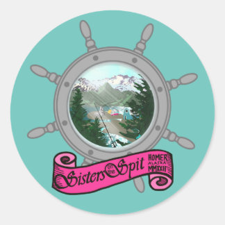 Sisters On the Spit turquoise sticker rond