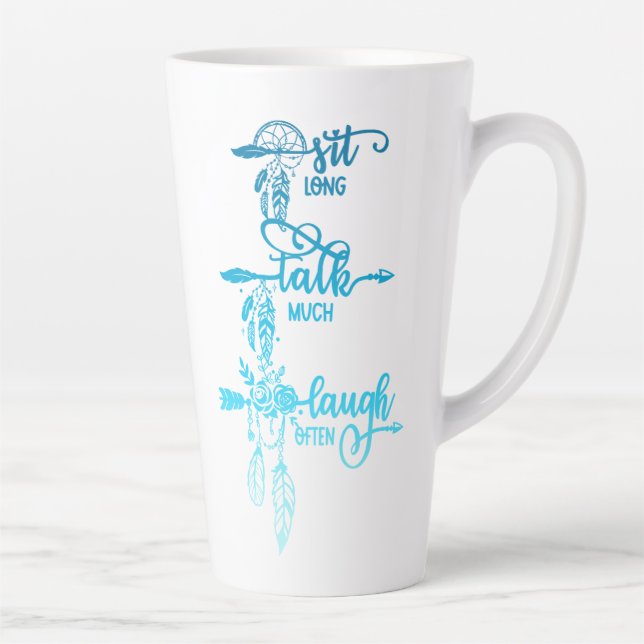 Sit, Talk, Laugh, Blue Ombre Boho Latte Mug (Droite)