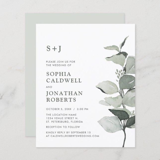 Site Budget RSVP Eucalyptus Faire-part de mariage (Devant / Derrière)