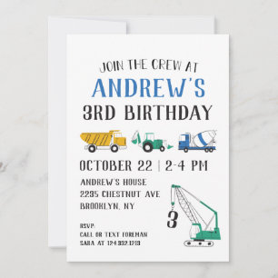Site de construction moderne Invitation d'annivers