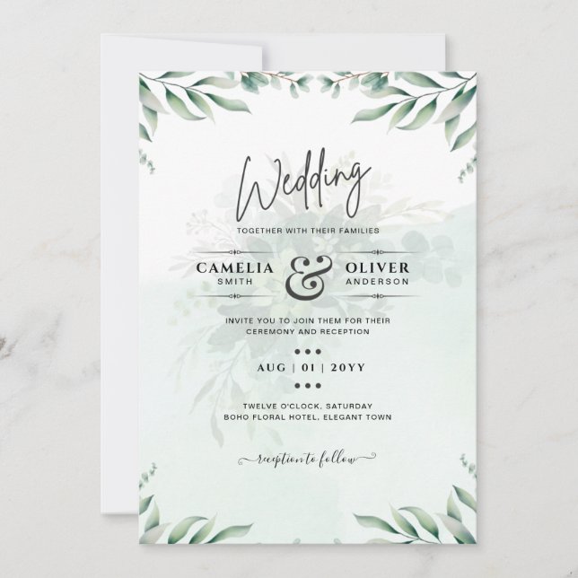 Site des invitations de mariage vertes RSVP QR COD (Devant)