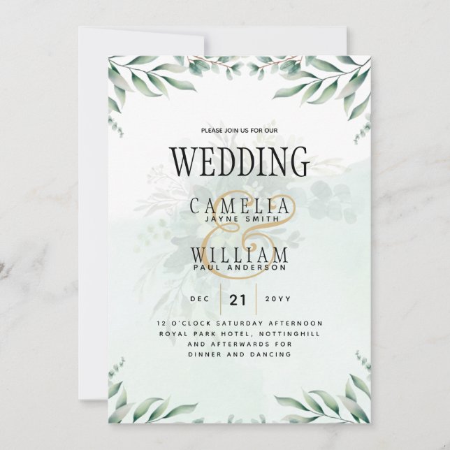 Site des invitations de mariage vertes RSVP QR COD (Devant)