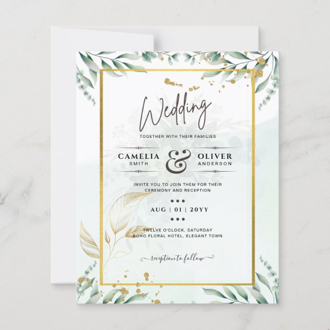 Site des invitations de mariage vertes RSVP QR COD (Devant)