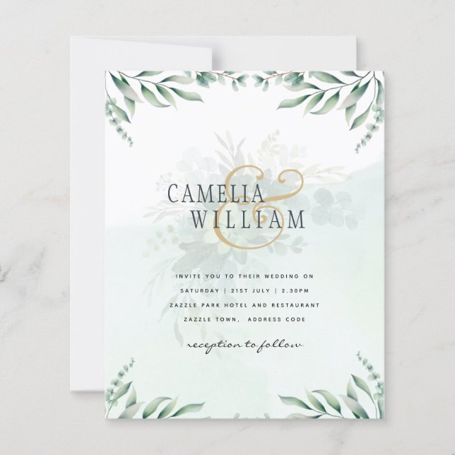 Site des invitations de mariage vertes RSVP QR COD (Devant)