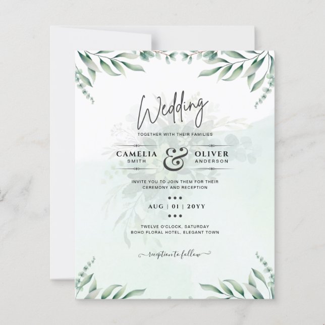 Site des invitations de mariage vertes RSVP QR COD (Devant)