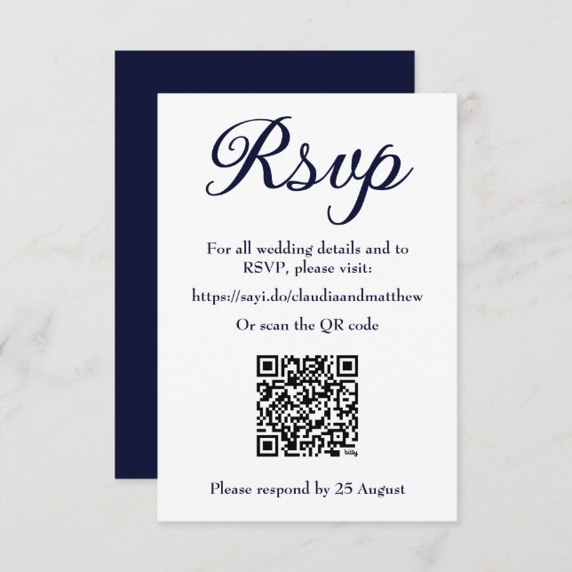Site Mariage de la Marine RSVP avec code QR (Devant / Derrière)