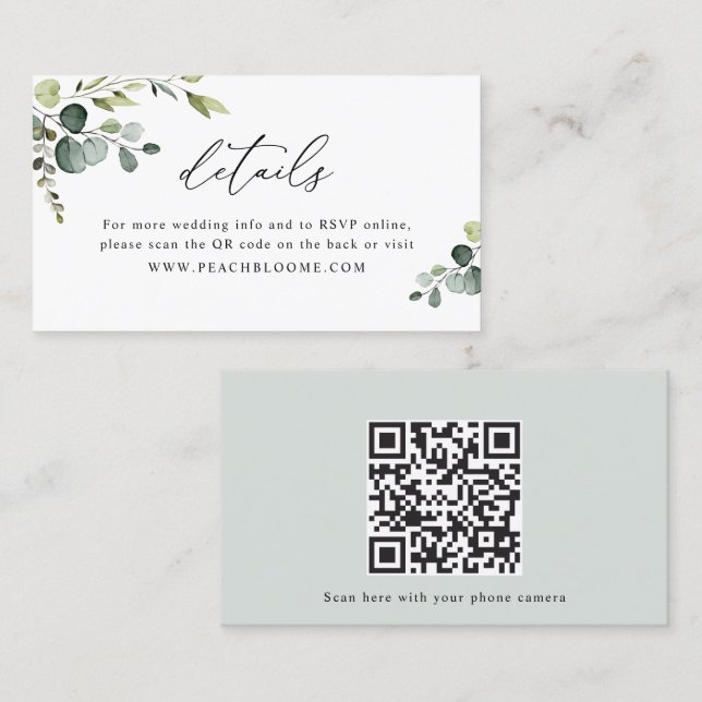 Site Mariage de verdure QR Code Détails Carte (Devant / Derrière)