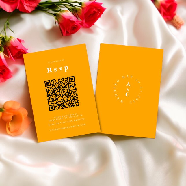 Site mariage | RSVP QR Code Photo orange (fun orange bold wedding details card , mix and match wedding ststionary , editable ,downloadable ,
)