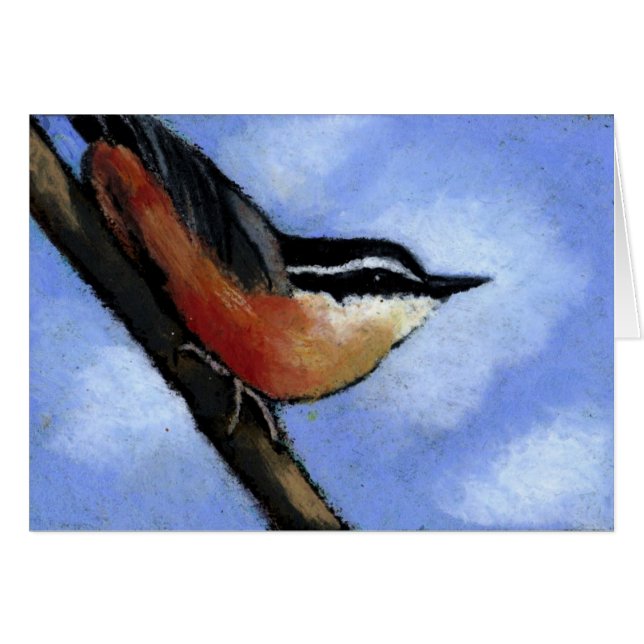 SITTELLE AU PASTEL D'HUILE : ART : OISEAU (Devant horizontal)