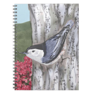 Sittelle et carnet Blancs-Breasted de fleurs de
